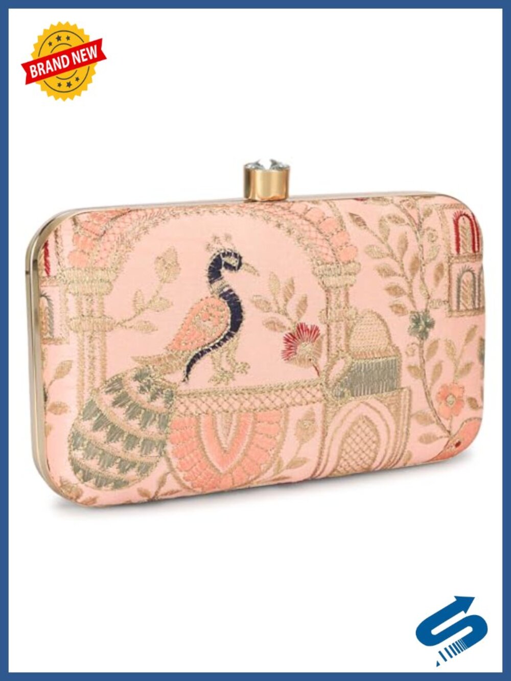 Vintage Embroidered Box Clutch Evening Bag with Detachable Chain